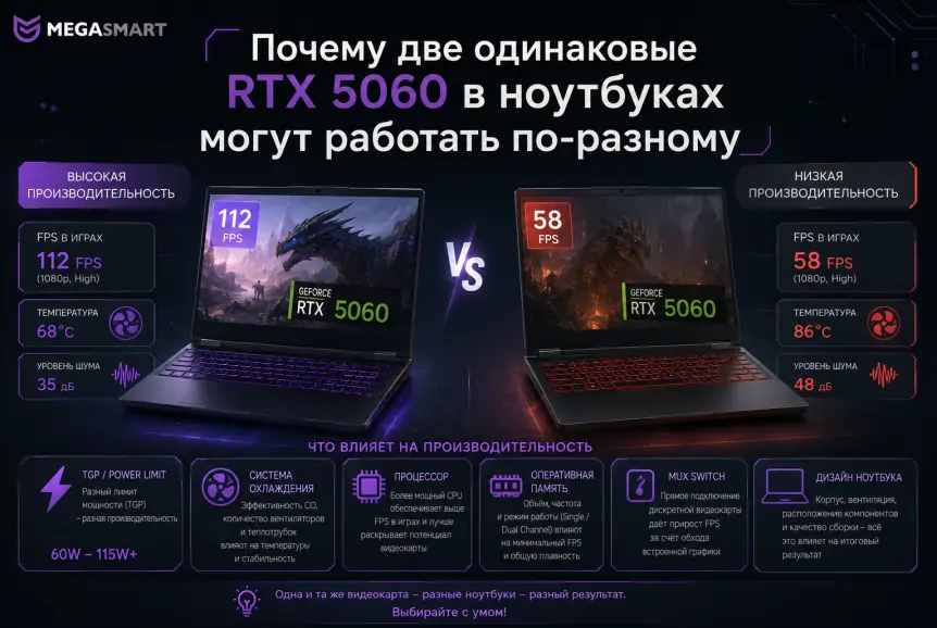 Почему две одинаковые RTX 5060 в ноутбуках могут работать по-разному Почему две одинаковые RTX 5060 в ноутбуках могут работать по-разному